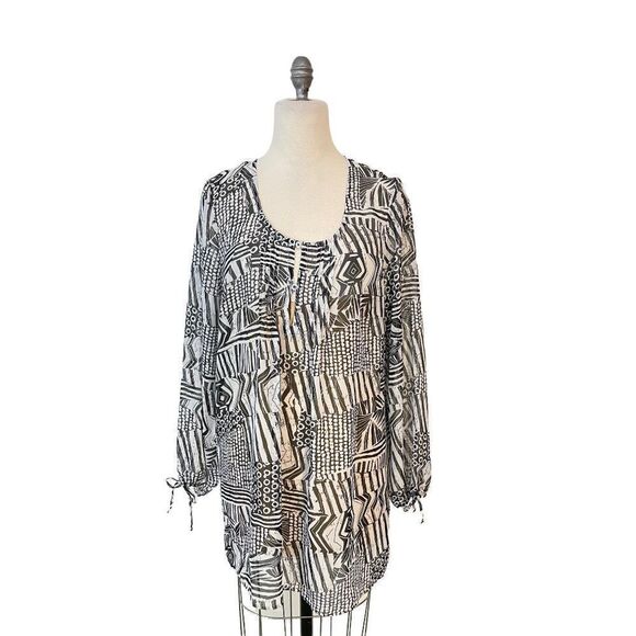 Profile by Gottex Black Gray Long sleeve Swimsuit Cover Up Medium - Picture 2 of 6